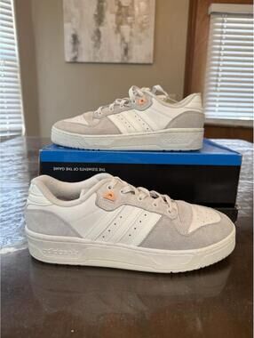 Men's Adidas Rivalry Low White Acid Orange Size 10 Sneakers Casual Basketball